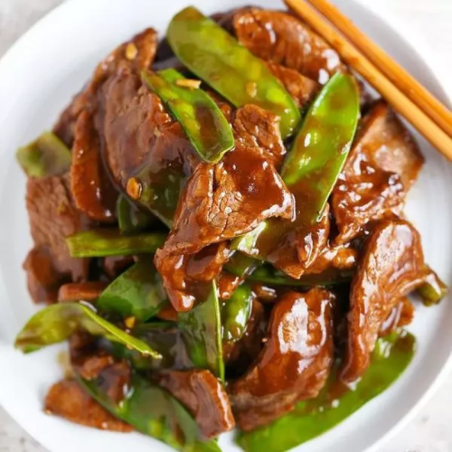 Barbecued Pork With Snow Peas