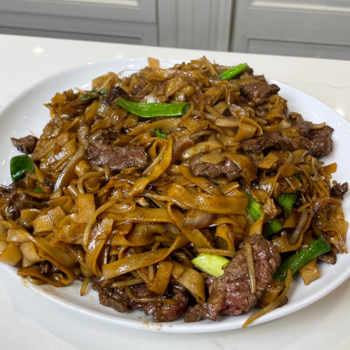 Beef Chow Fun with Pepper, Onion and Black Bean Sauce