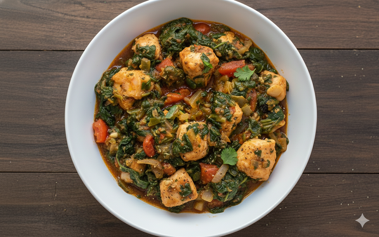 Fish mixed with spinach