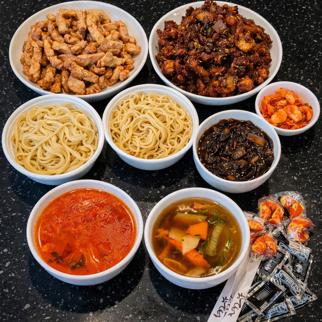 Golden Noodle Box (Eggroll, sweet & sour pork, pork fried rice, & chow mein w/ your choice of chicken, beef, pork, or shrimp)